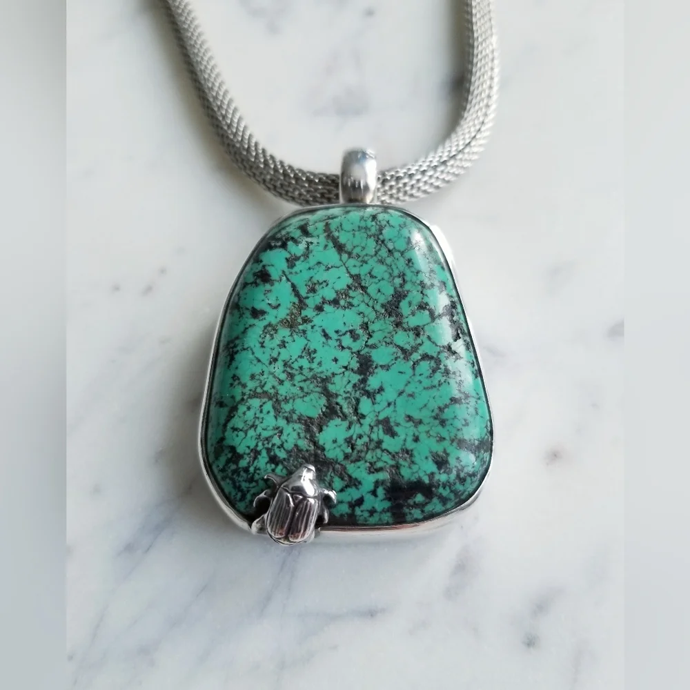 $2195 Stephen Dweck One Of A Kind Turquoise Pendant & Silver Necklace - Picture 6 of 13